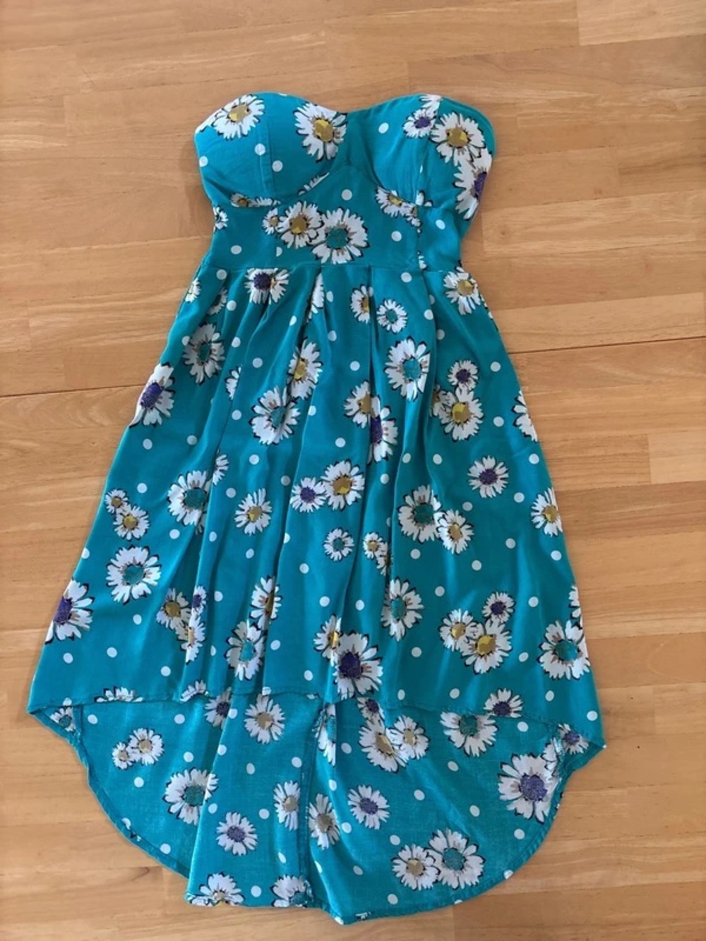 feathers Teal Floral Strapless Sundress